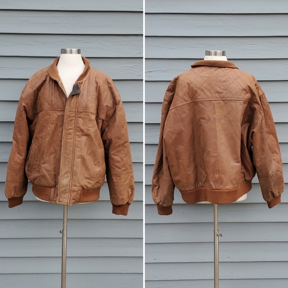 Vintage 90s y2k Brown Leather Aviator Flyboy Distressed Bomber Jacket XXL - Picture 1 of 6